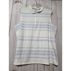 Puma Womens XXL Sleeveless Polo Shirt White Blue Striped Golf‎ Top Sportswear